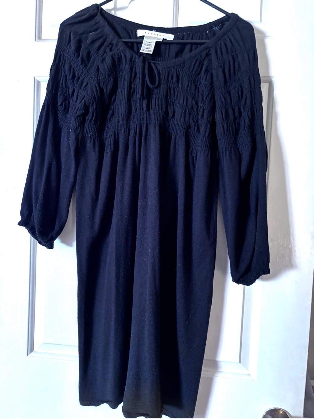 Studio M Black Smocked Peasant Top